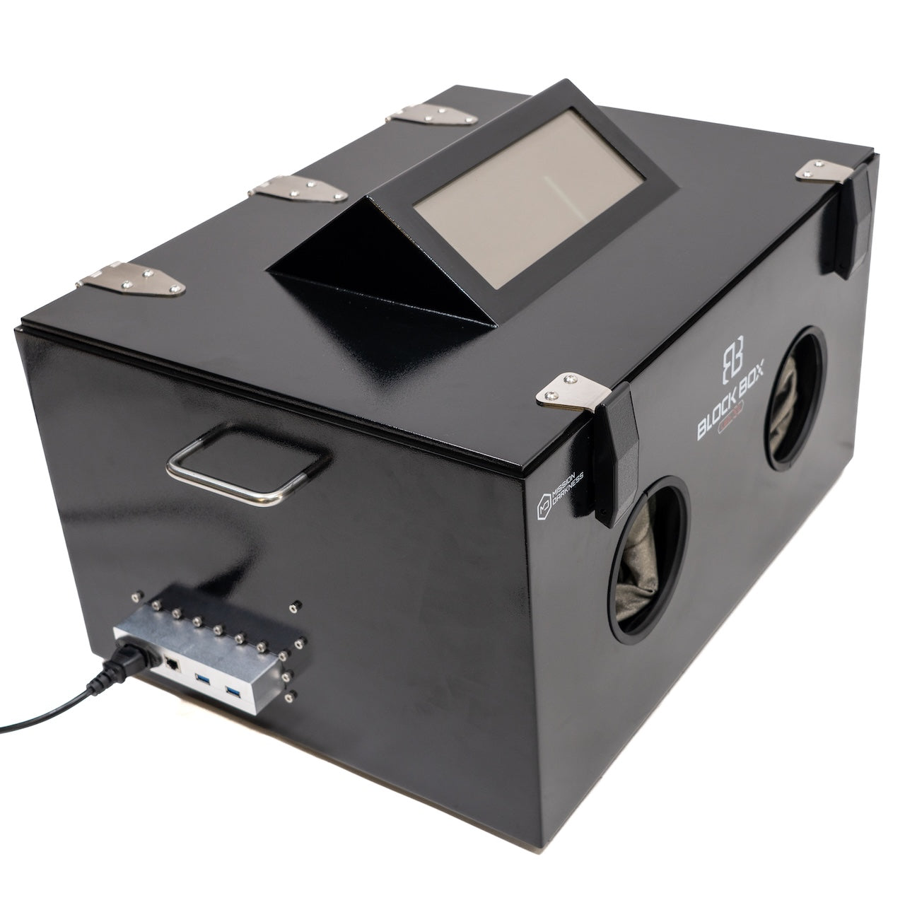 Dual-sided shielded filter with USB, AC, and RJ45 ethernet ports