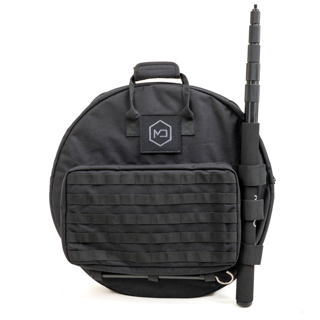 DroneCloak carrying case front with deployment pole stowed on the side