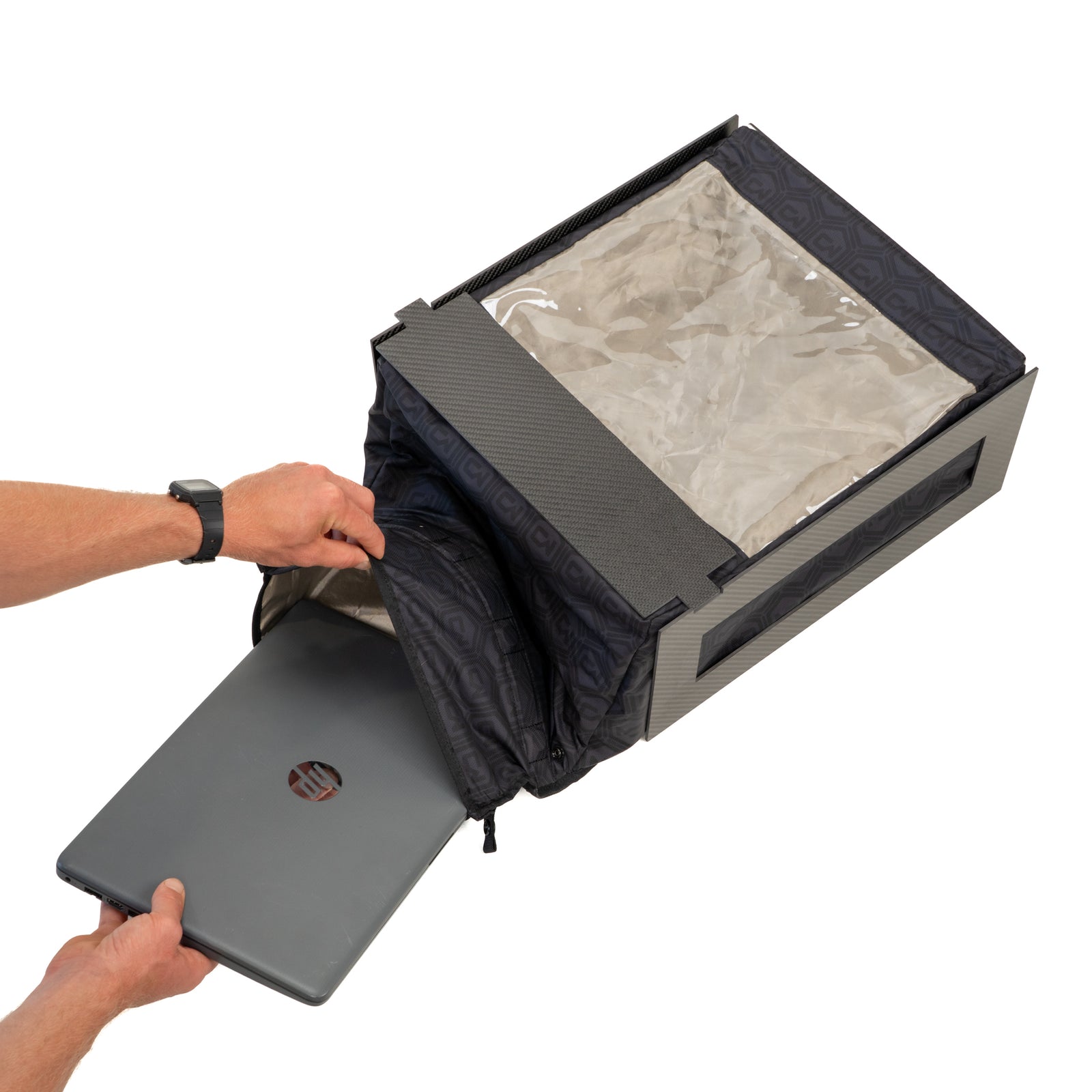 Interior of the BlockBox Touch Pro One showing the single silver conductive glove and shielded chamber