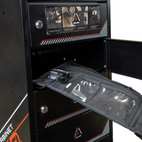 Black blocker locker cabinet with open door revealing charge & shield faraday bag