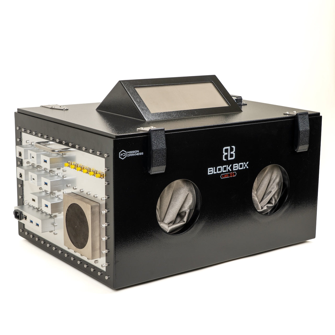 BlockBox Lab XL with a custom shielded filter panel featuring additional ports and connectors