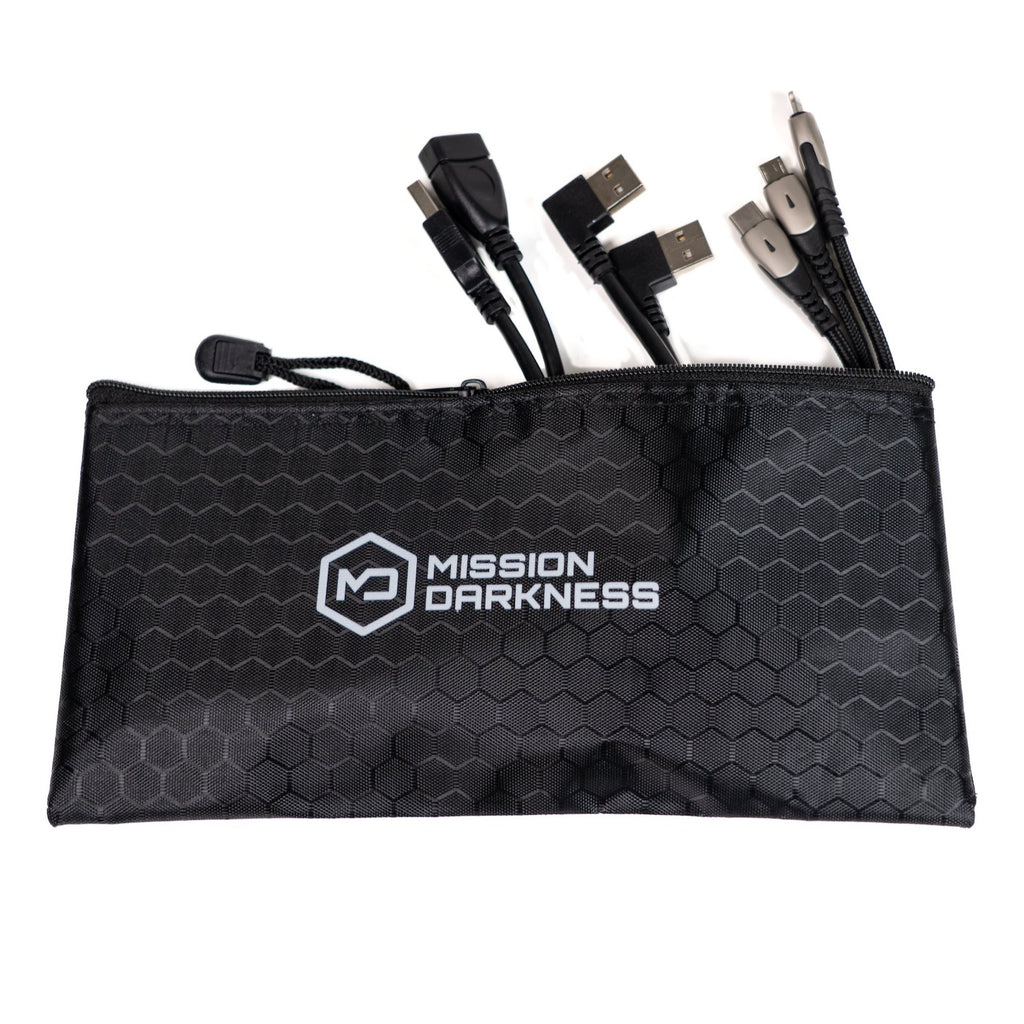 Mission Darkness Cable Set with Lightning, USB micro, USB-C, and extension cables