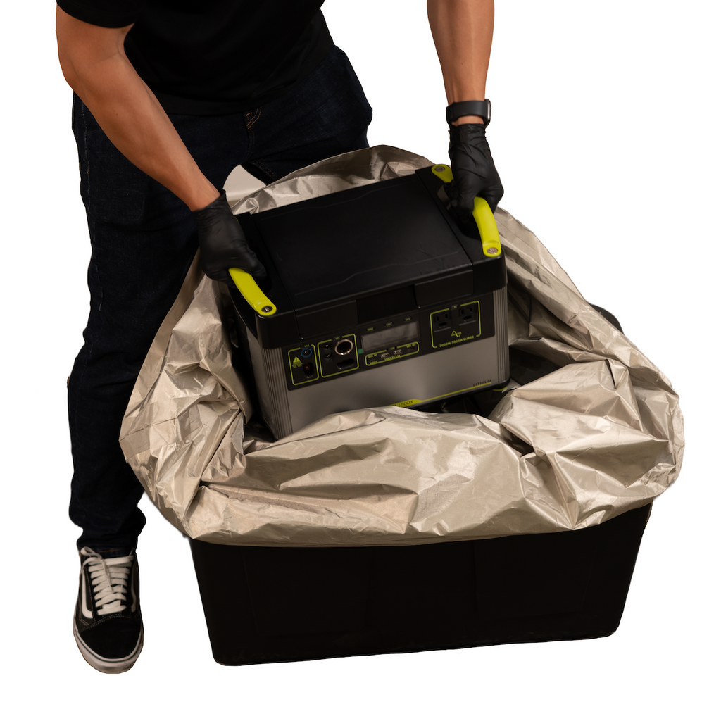 TitanRF Faraday Fabric lining a tote around a portable power station