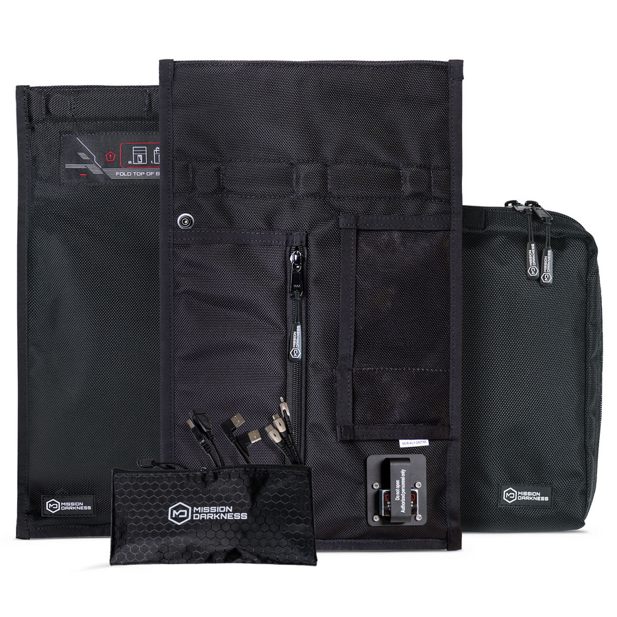 Mission Darkness Charge and Shield Faraday bag set used for field seizure