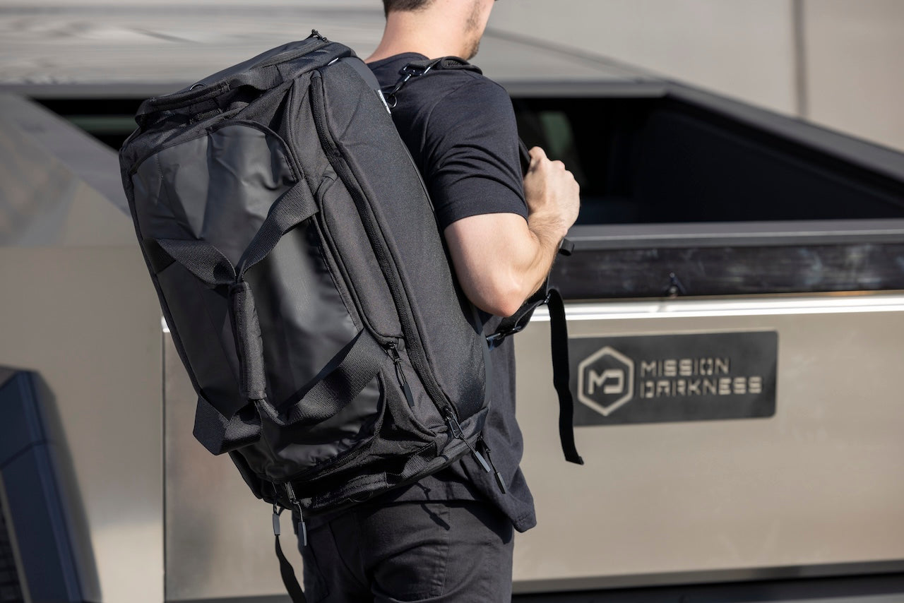 Disconnect Faraday Duffel worn as a backpack with removable straps