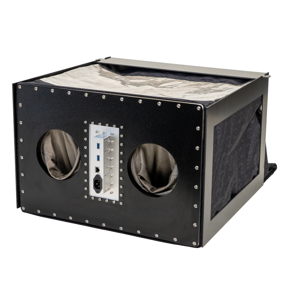 Mission Darkness BlockBox Touch Pro flagship analysis enclosure with dual conductive gloves