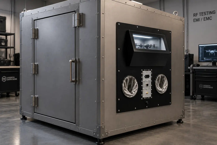 Interface plate mounted to the side of a rigid shielded test enclosure