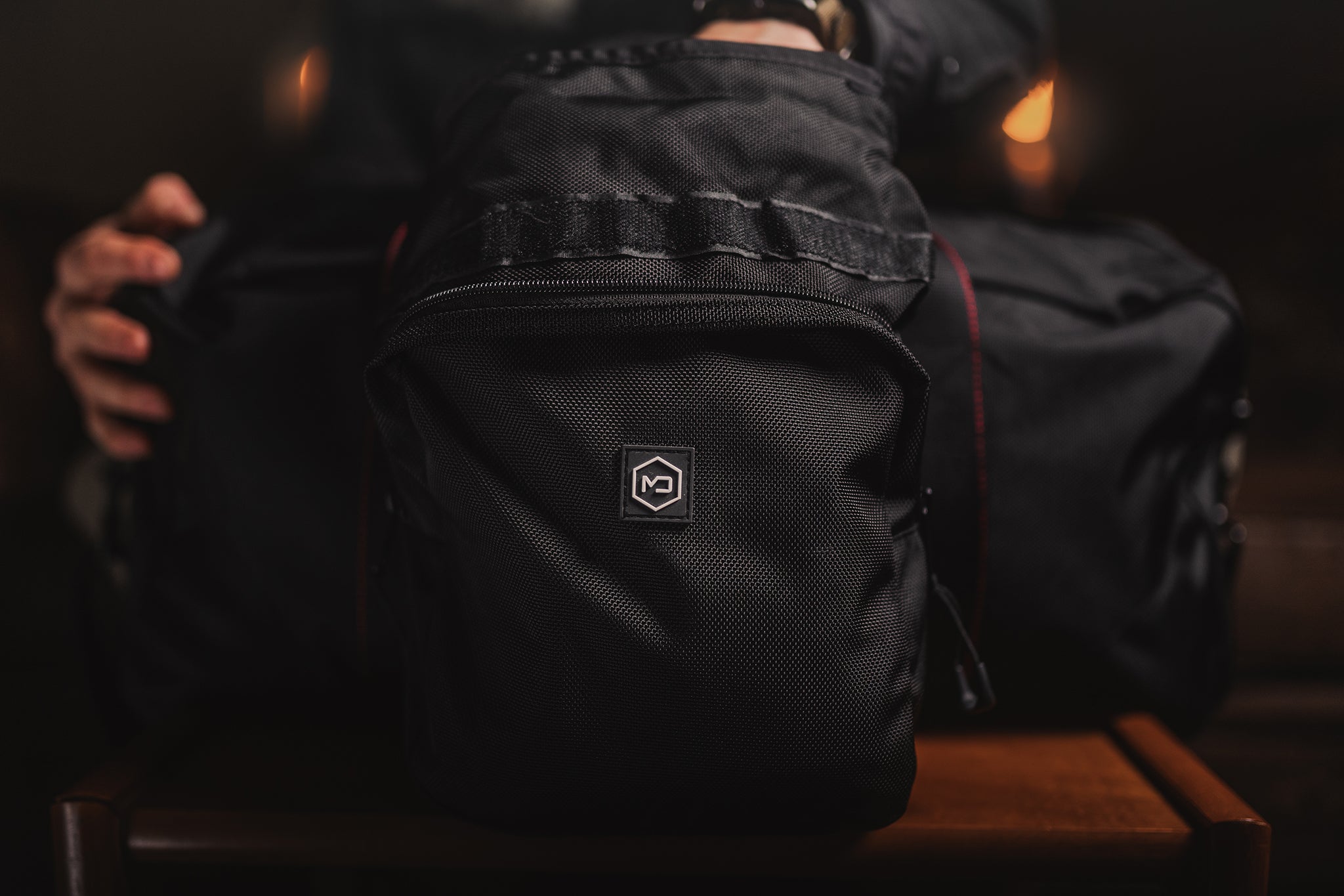 Close-up of the detachable MOLLE faraday pouch