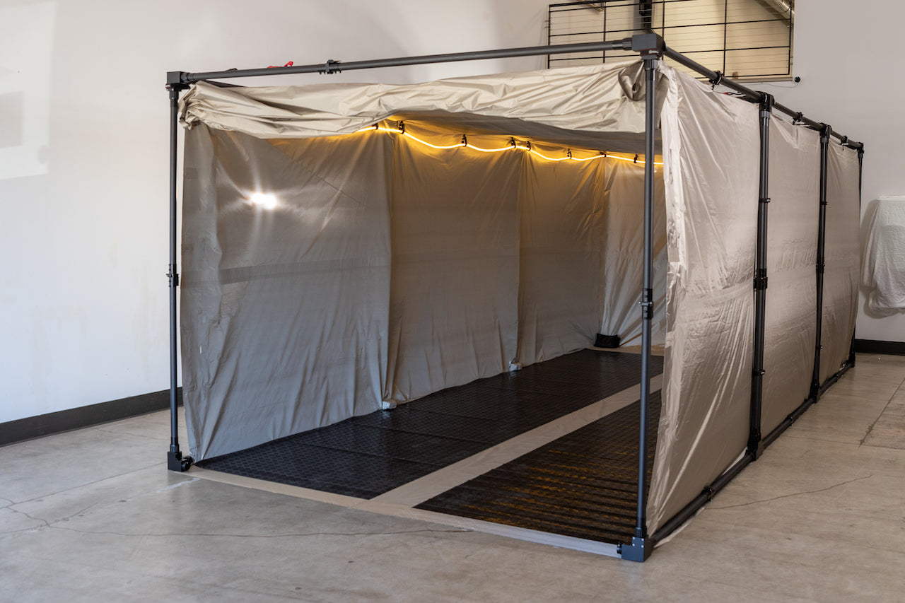 Free-standing Mission Darkness CYPHERCYLENT Faraday tent not attached to the building structure