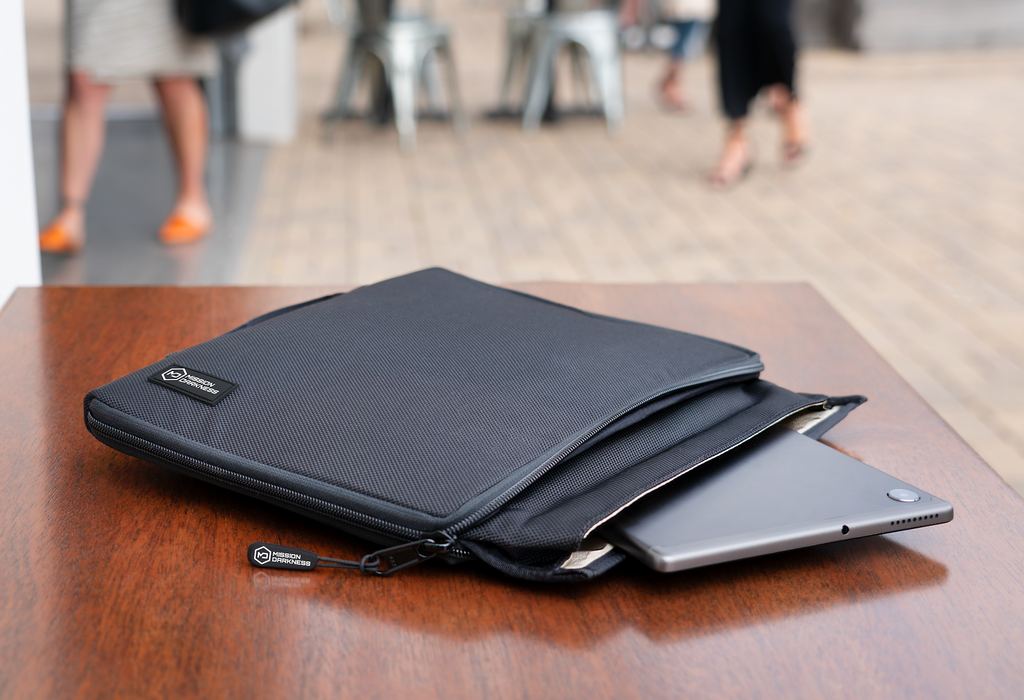 Mission Darkness Mojave Faraday Tablet Bag // Multi-Functional Travel Case with Accessory Pockets and Built-in Faraday Sleeve // Signal-Blocking, Anti- Tracking, Anti-Hacking, Anti-Spying Faraday Cage