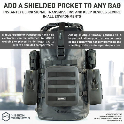 Mission Darkness MOLLE Faraday Pouch // Signal Blocking, Anti-hacking,  Anti-tracking Snap-on Pocket for Cell Phones, Tablets, GPS Units 
