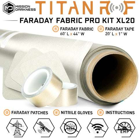 JJ Care Faraday Fabric [44 x 20 ft. Faraday Cloth + 6.6 Yards Long Faraday Tape + Instructions] - Military Grade Shielding Fabric from RF Signals