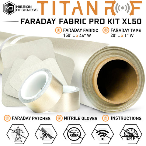 Mission Darkness TitanRF Faraday Fabric Kit 1 Yard // Military Grade  Conductive Material Blocks RF Signals (WiFi, Cell, Bluetooth, RFID, EMF) //  44 W
